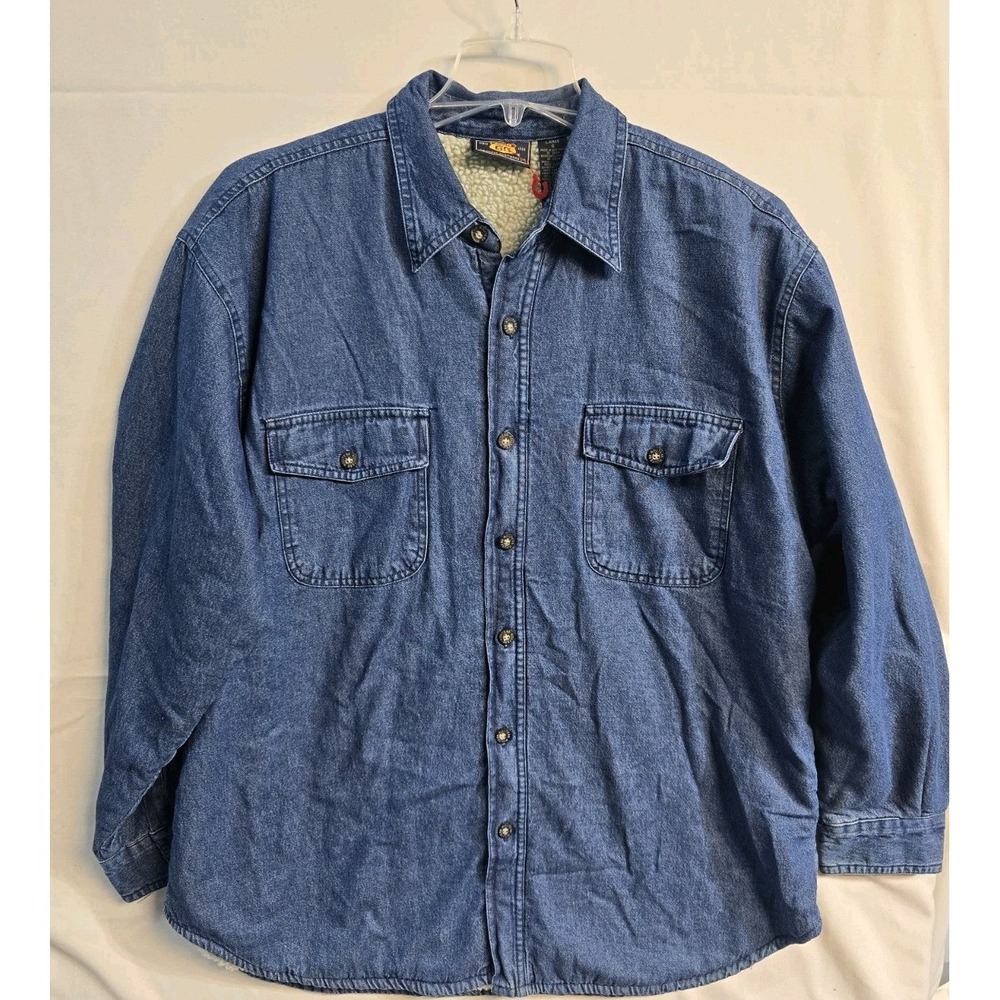 Route 66 VTG 90s Denim Shacket Fleece Lined Jacket Thrashed Grunge Men's Large